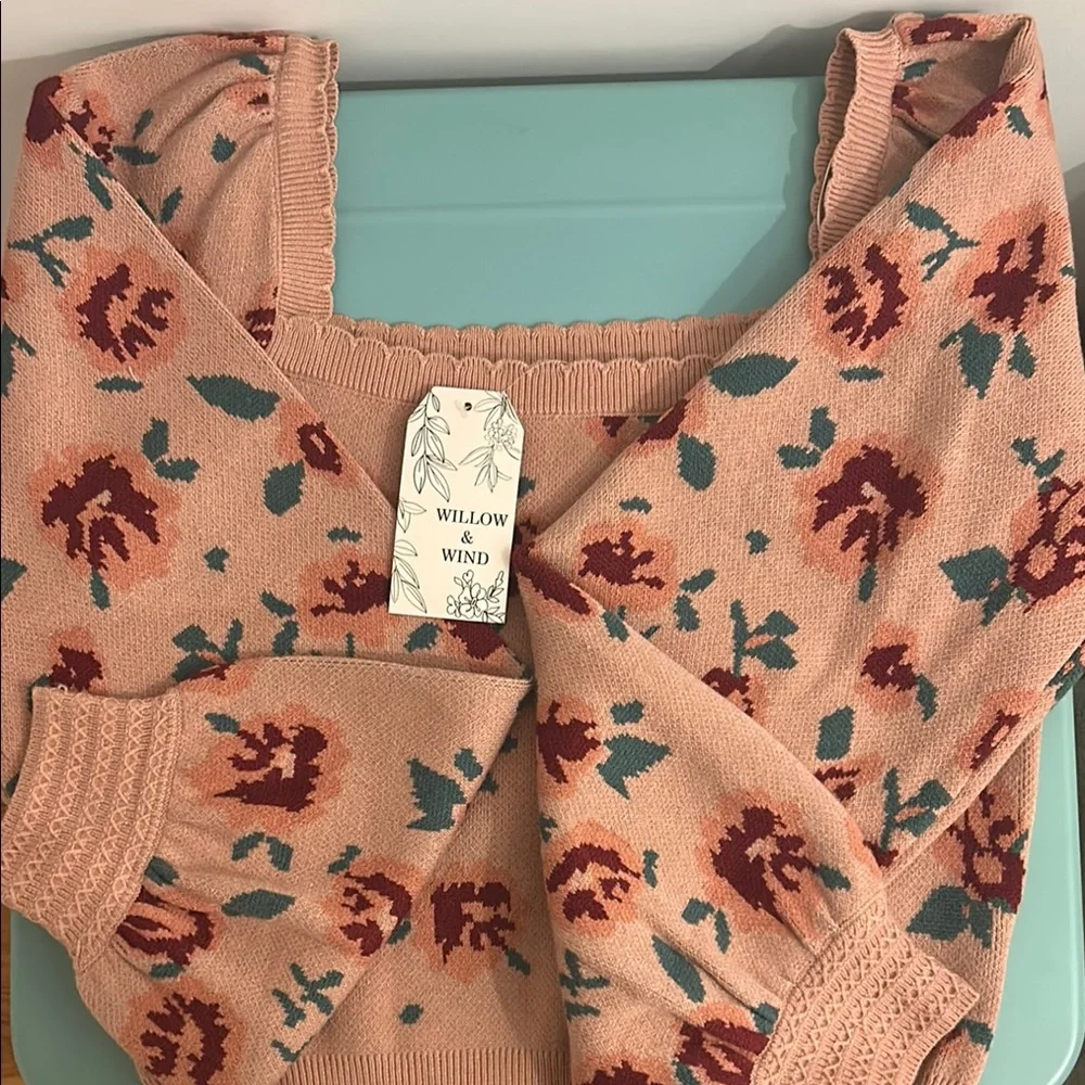 Willow & Wind Floral Knit Sweater - Pink and Green - Picture 1 of 2